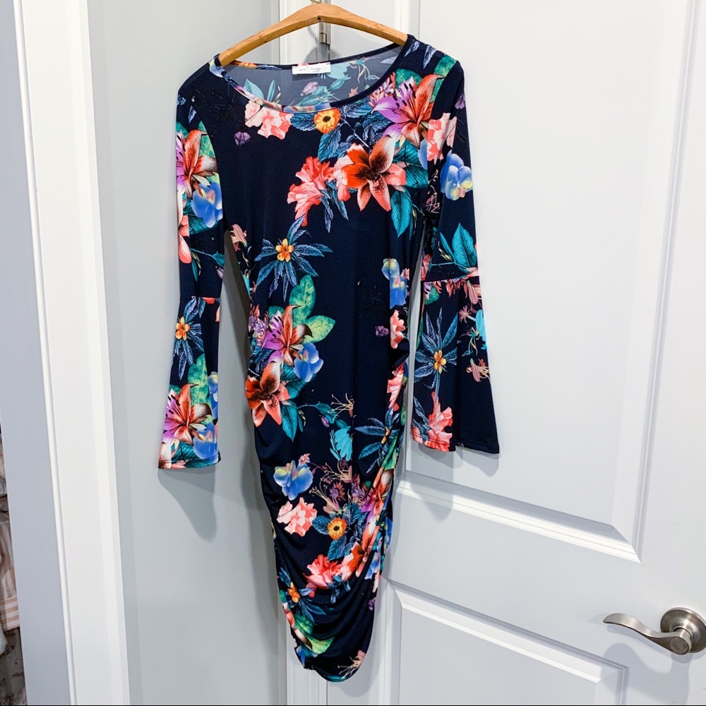 My Bump L floral Maternity Dress w/ flare sleeves